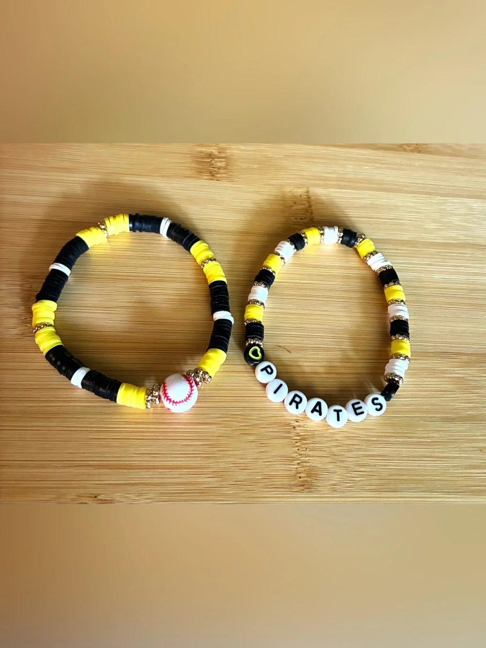 'PIRATES' Beaded Stretch Bracelet Set in Yellow, Black & White